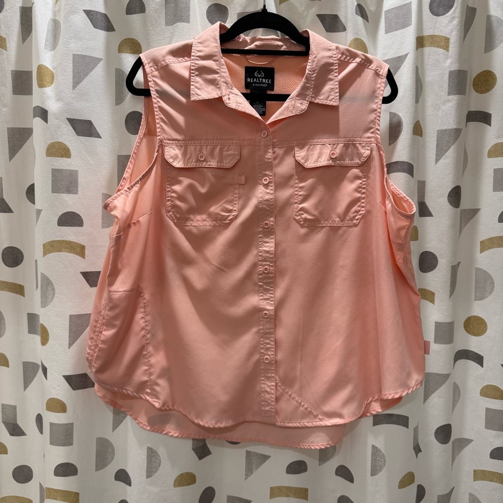 Peach Sleeveless Button-Up Fishing Top